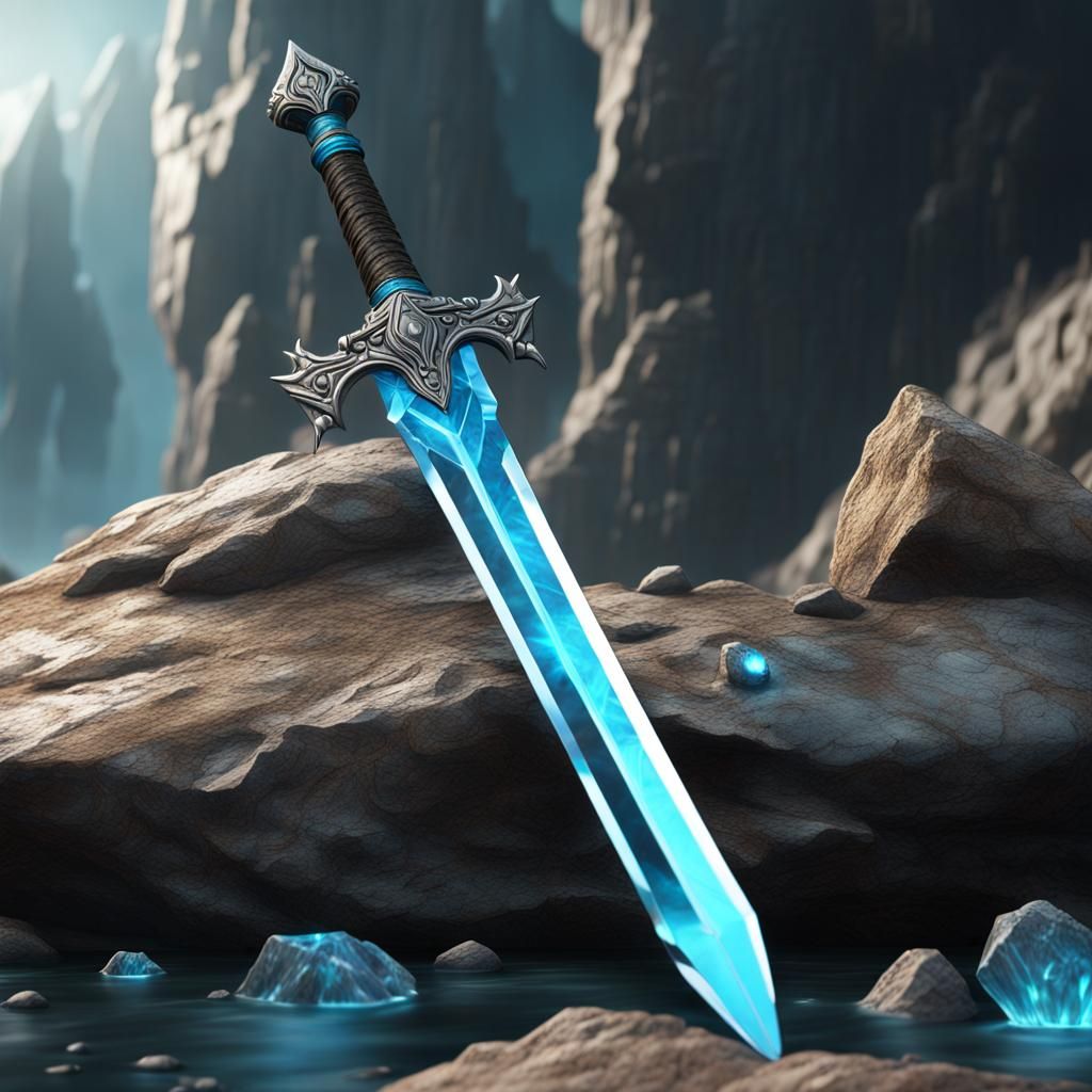Crystal Blue Sword in Rock: Fantasy Concept Art