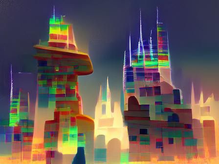 Ethereal Spectral Cityscape Under Dark Sky
