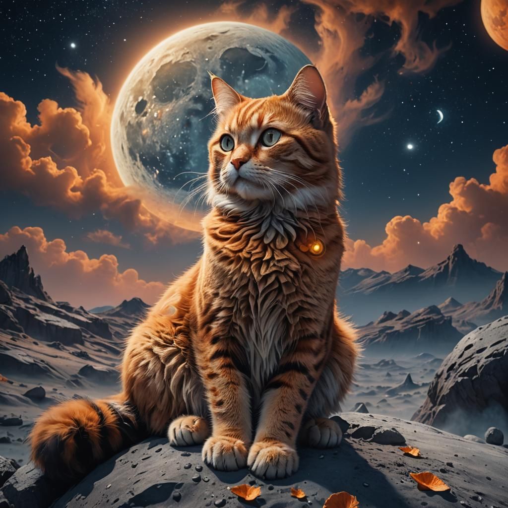 Cat on the Moon: Vibrant Fantasy Concept Art