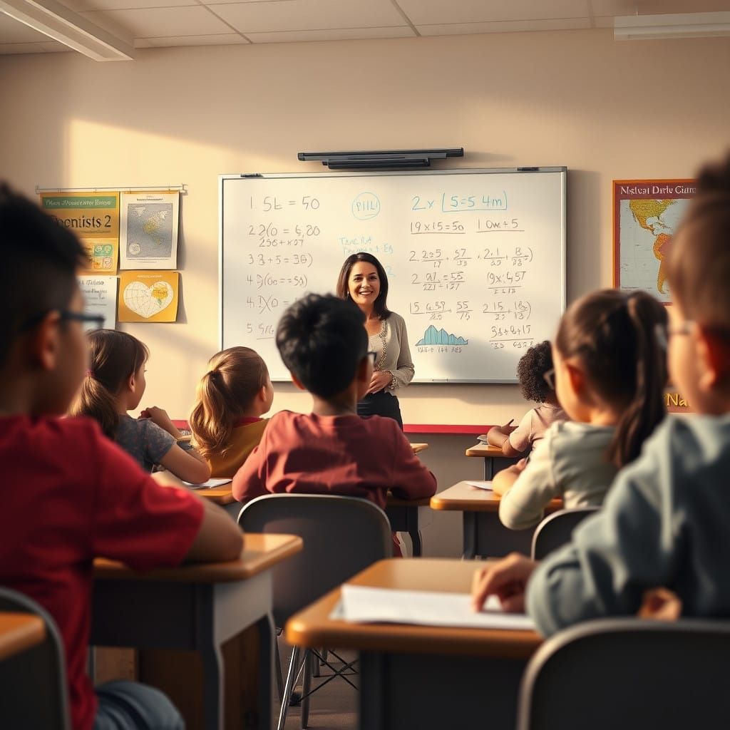 A Vibrant Grade School Classroom Scene in Photorealistic Sty...