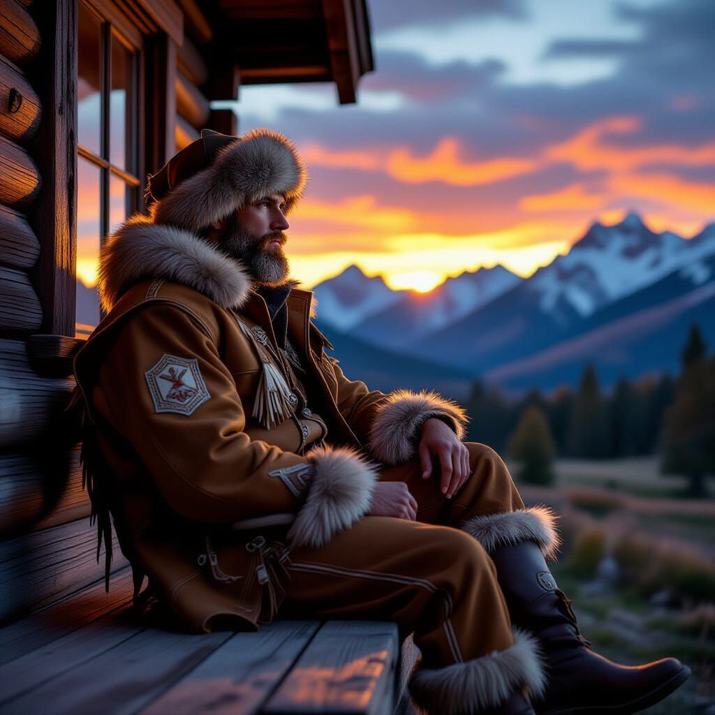 Mountain Man Sunset: Hyperrealistic Digital Art