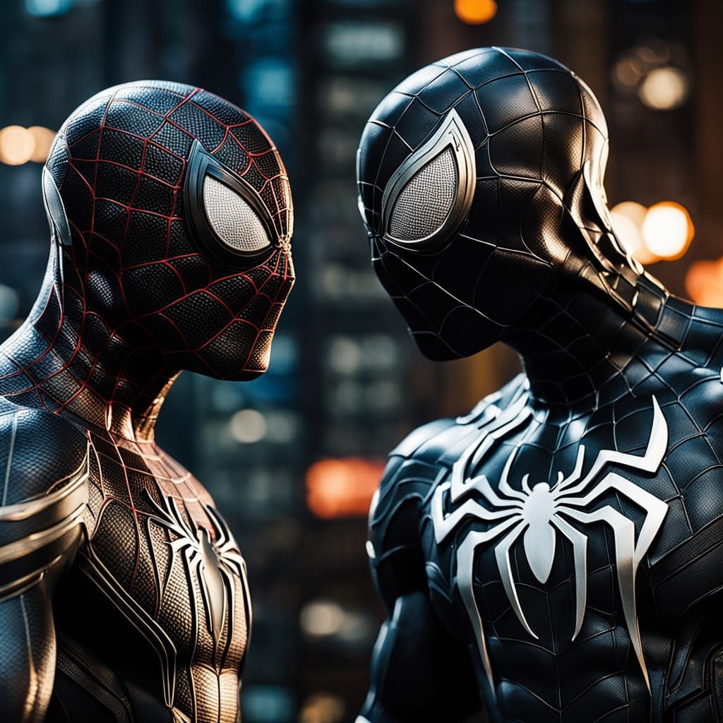 Futuristic Spiderman vs Venom Split Screen Photo