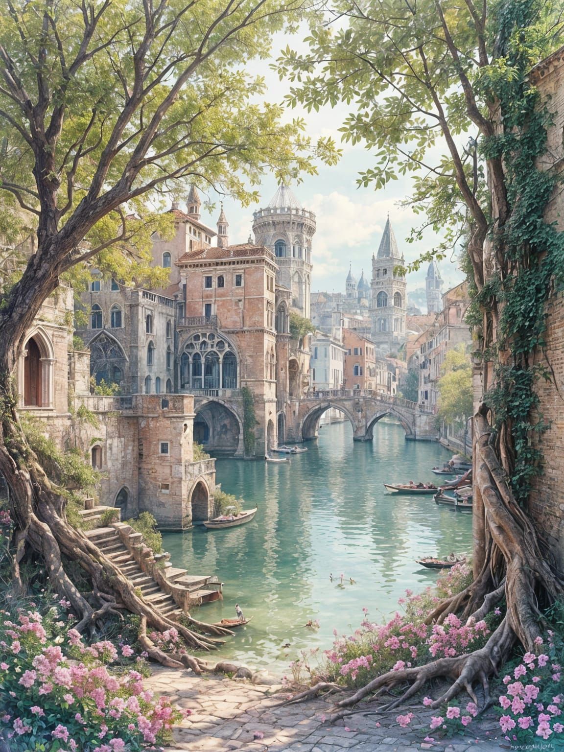 Epic Ruined Venice Reclaimed: Watercolor Art