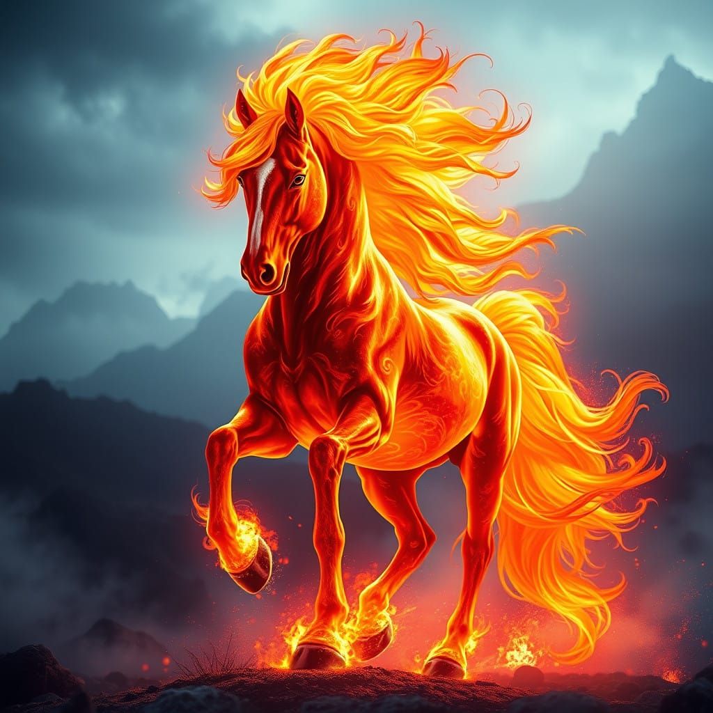 Majestic Fire Horse in a Dreamlike Landscape