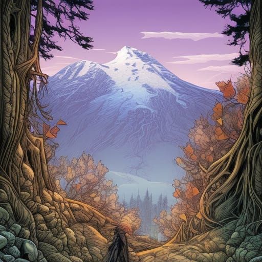 Majestic Mountainside in Comic Book Art Style