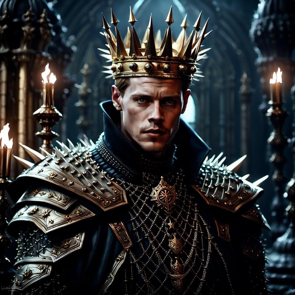 Brooding Gothic King with Spiked Crown, Hyperdetailed Art