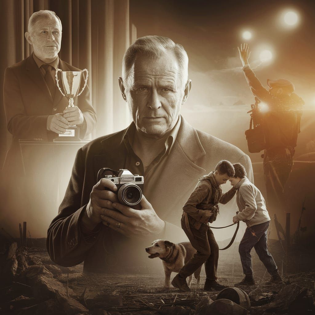 Vintage Photo of Journalist in War, Documentary Style