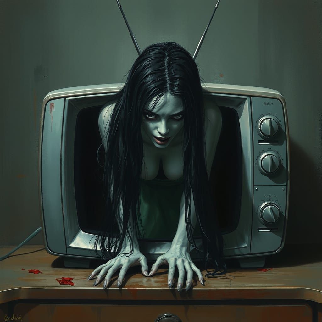 Dark TV Exorcism in Cyberpunk Style