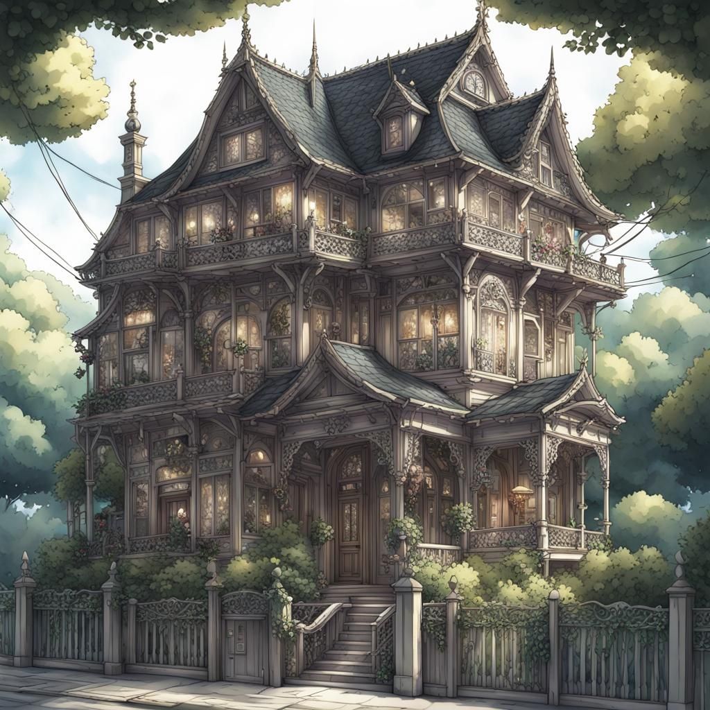 Intricate Lace House in Anime Art Style