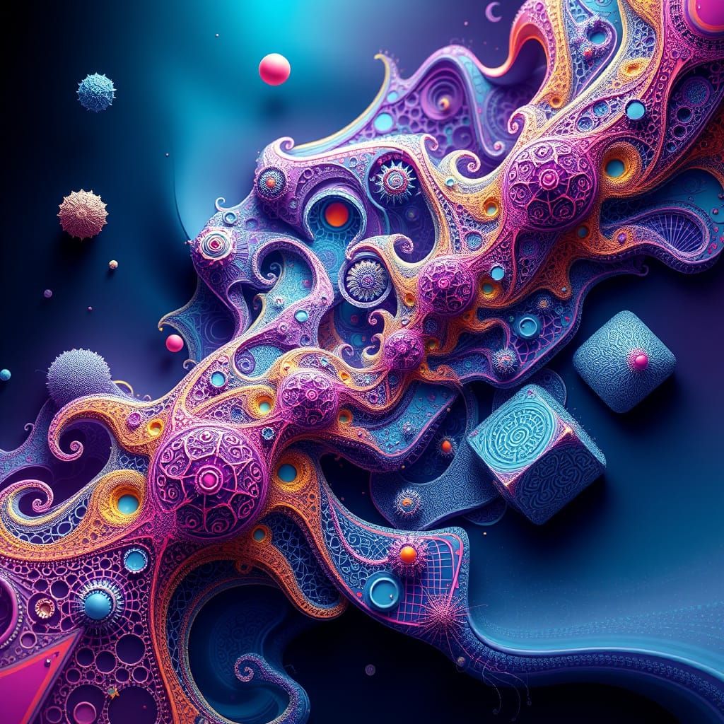 Abstract Fractal Wave Patterns with 3D Shading