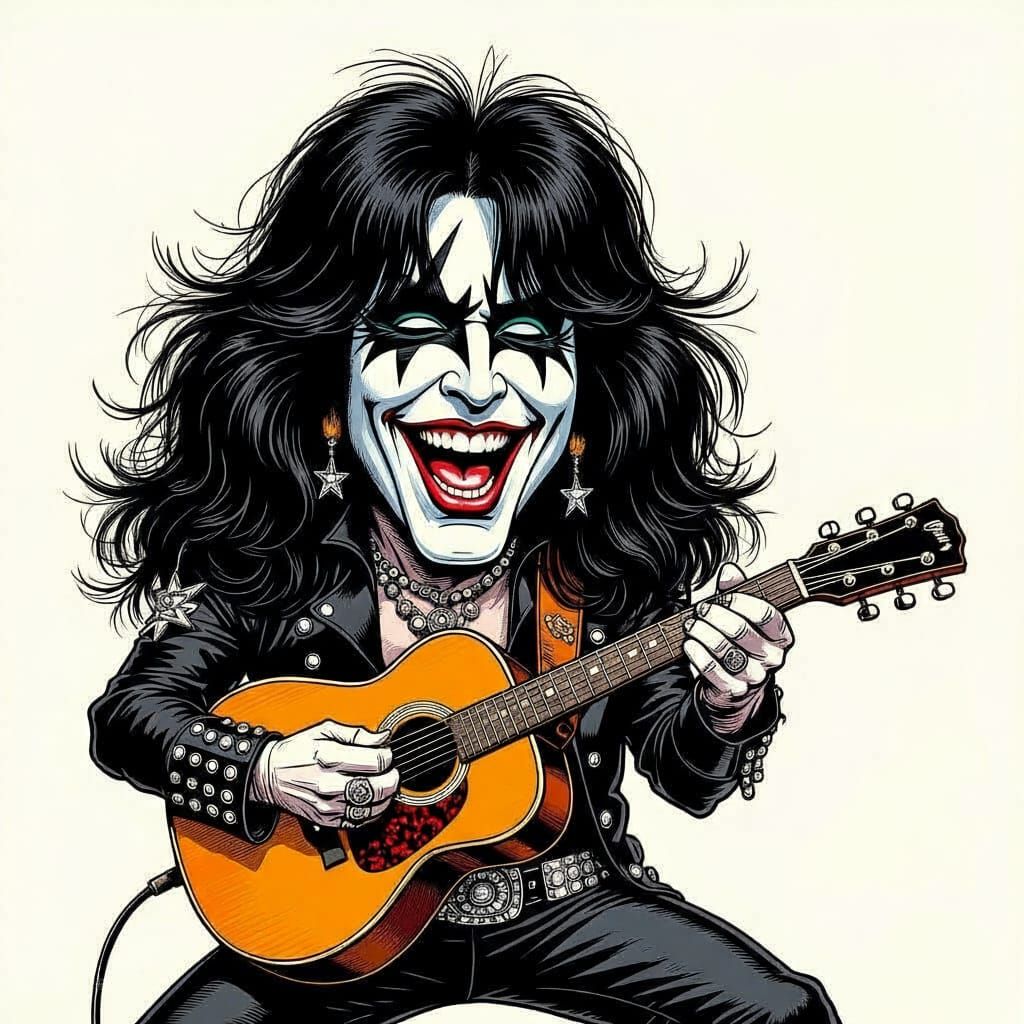 Ace Frehley Caricature with Enormous Hair