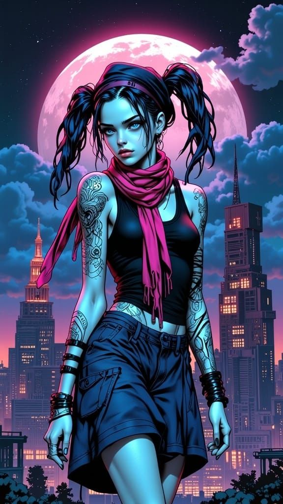 Corroded Biomechanical Cyberpunk Girl in Junji Ito Style