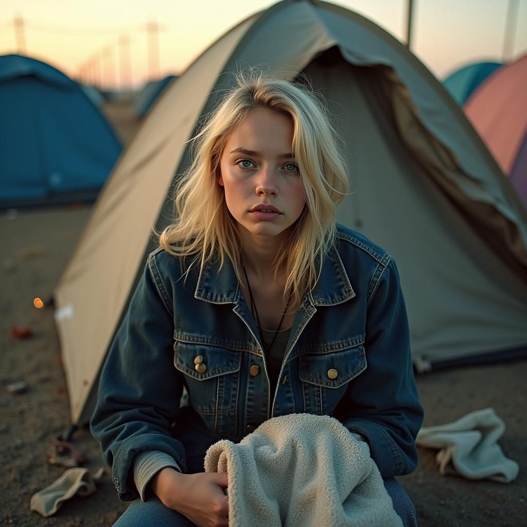 Woman in Homeless Camp: Surreal Urban Portrait