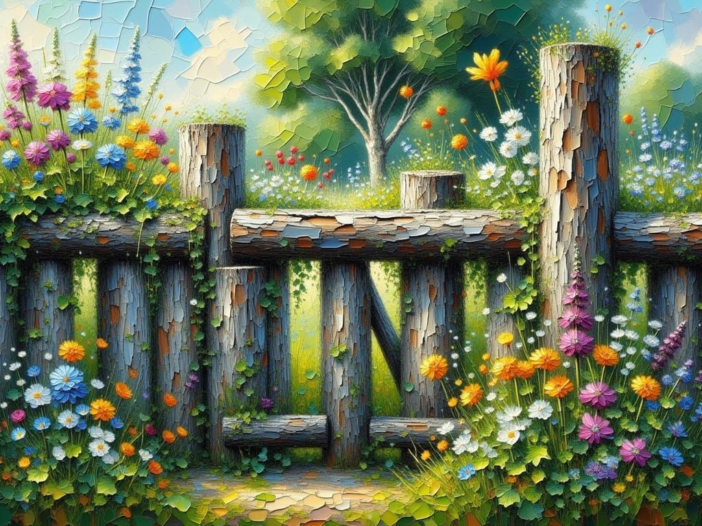 Rustic Wooden Fence in Vibrant Bloom