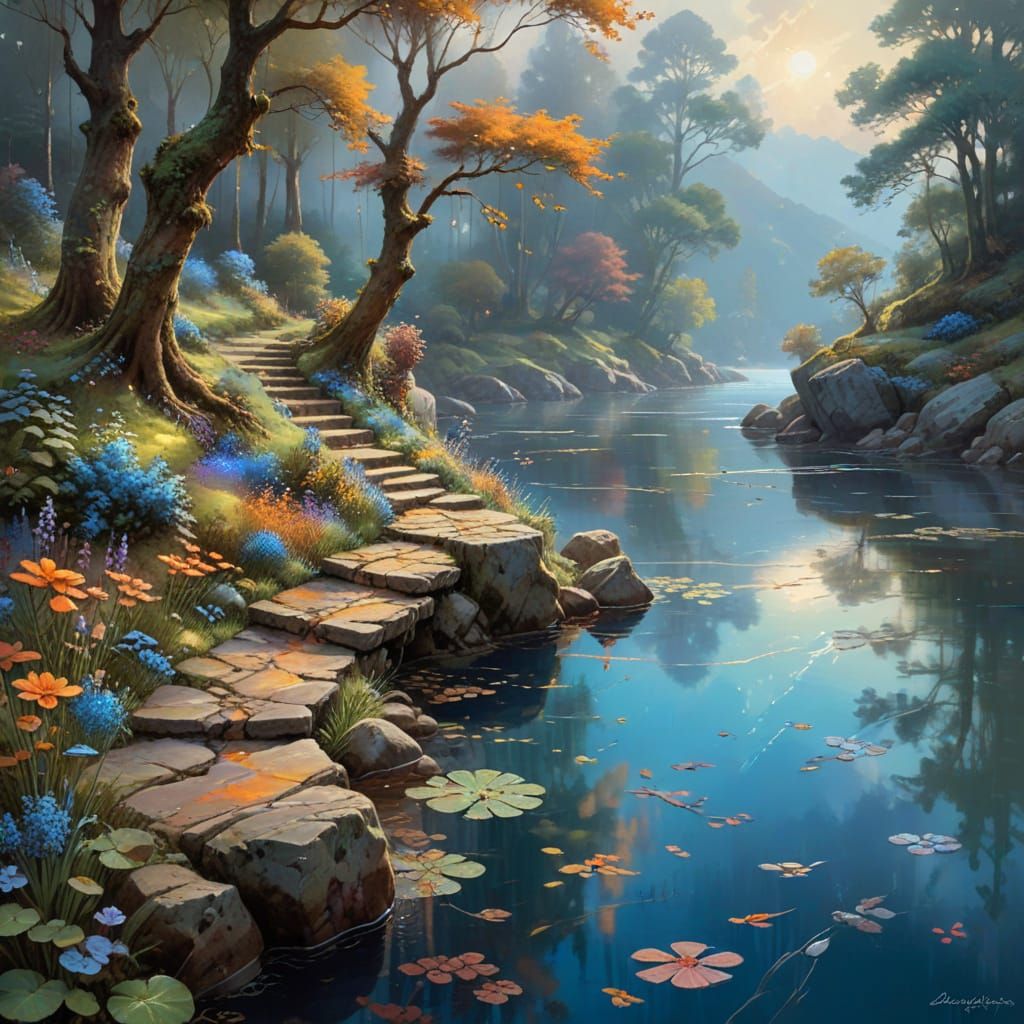 Swiss Windmill in Autumn Mountains, Digital Art