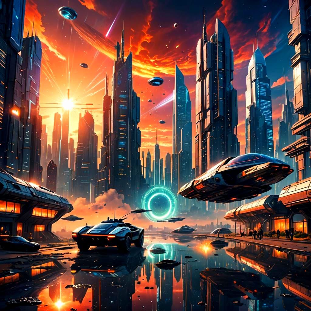 Epic Futuristic Cityscape Under Binary Stars