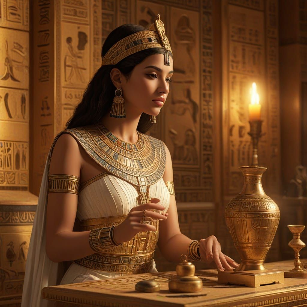 Elegant Egyptian Queen Creating Perfume