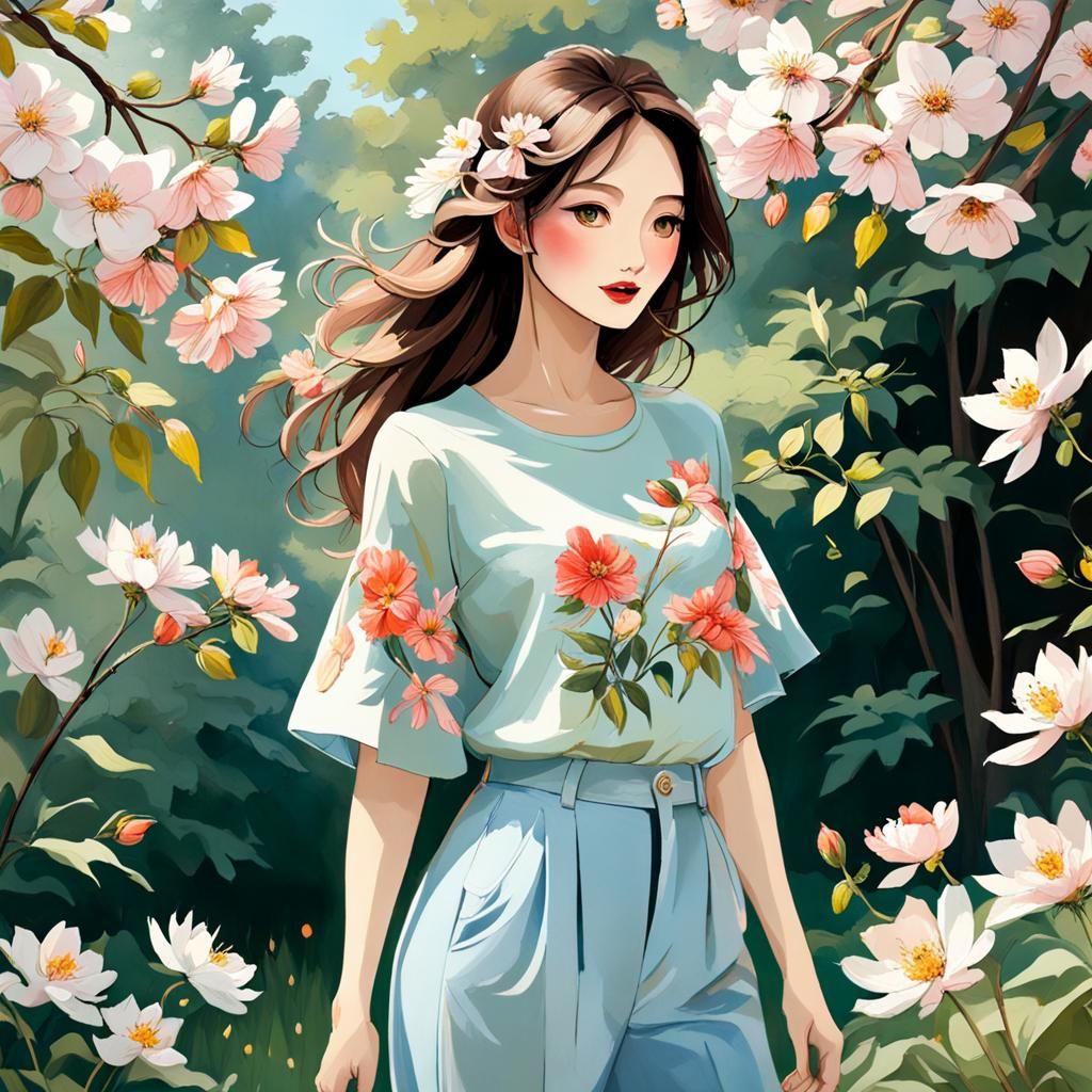 Flowery Girl in Bloom: A Digital Tapestry