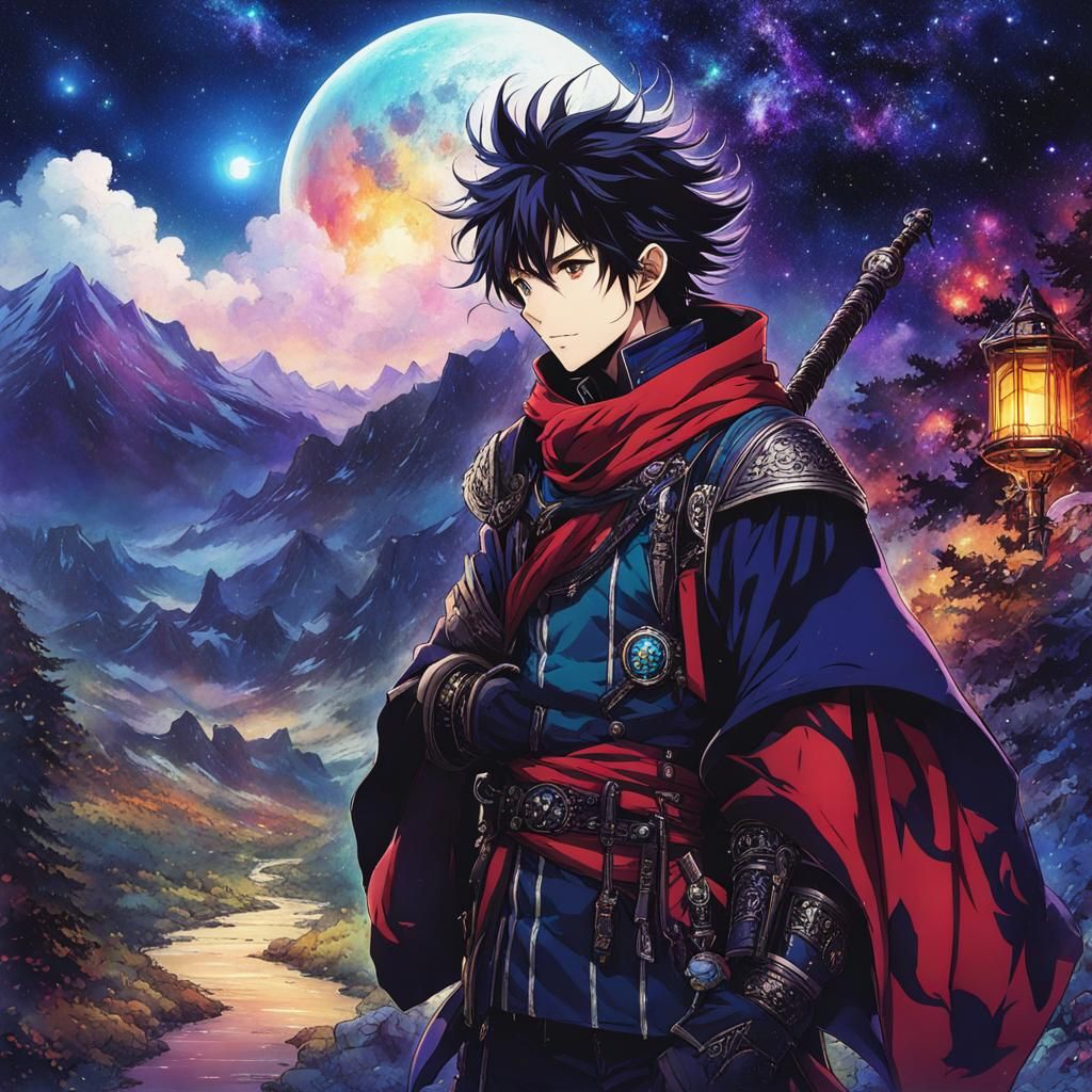 Colorful Anime Ghost in Rackham Style Landscape