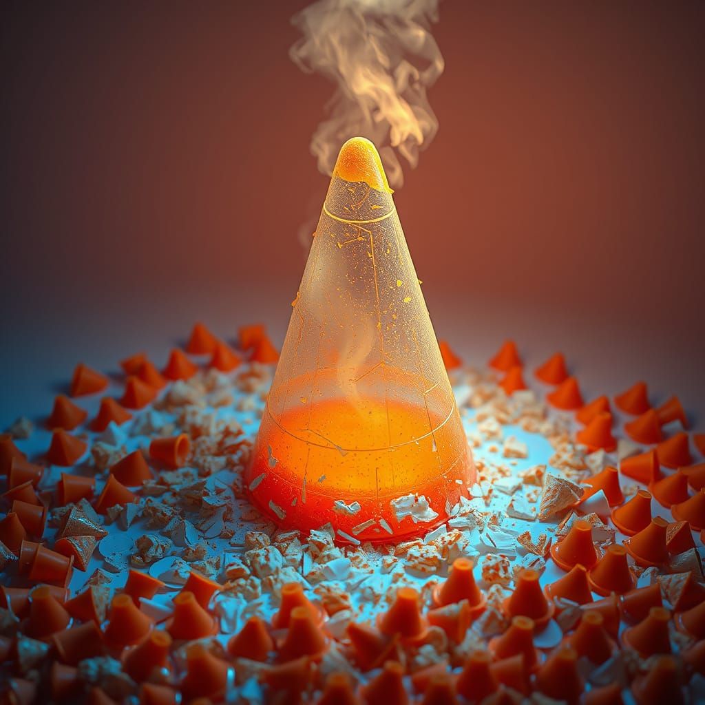 Hyper-Realistic CGI Diorama of Melting Orange Cones