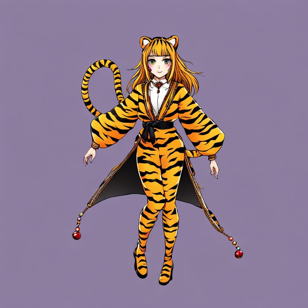 Beaded Tiger Woman with Dog Ears