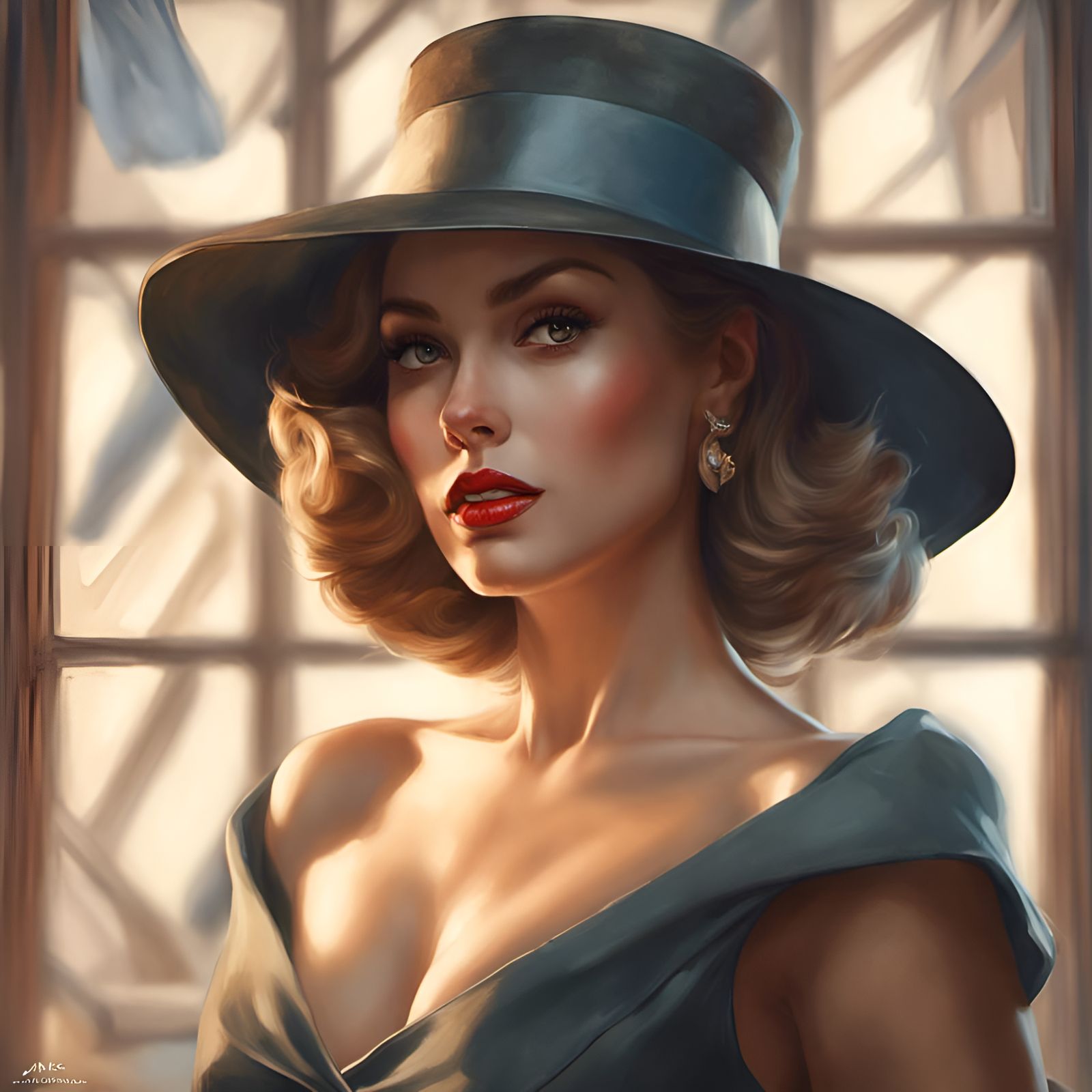 Gorgeous Woman Portrait in Digital Pin-Up Style