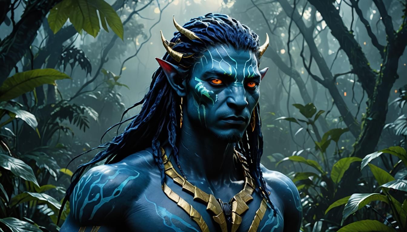 Na'vi Avatar in Moonlit Jungle