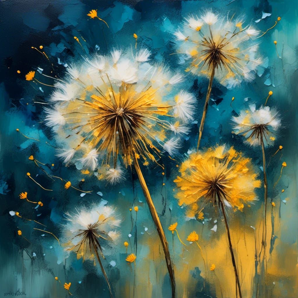 Dandelions Bloom in Surreal Twilight Sky