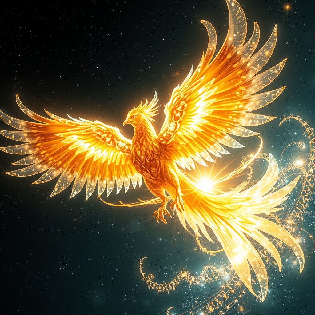 Crystalline Phoenix of Light in Celestial Void