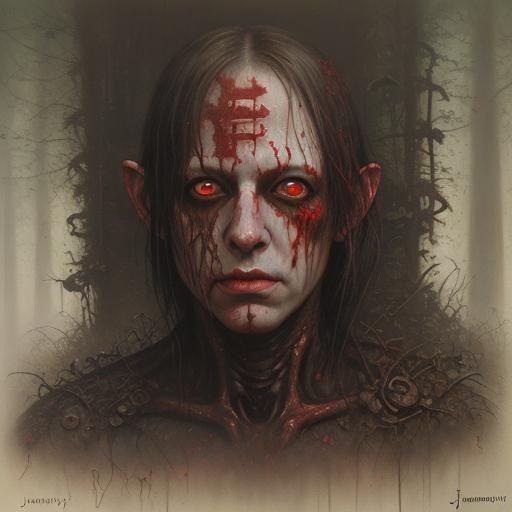 Infected Mushroom with Red Eyes as Oil Painting