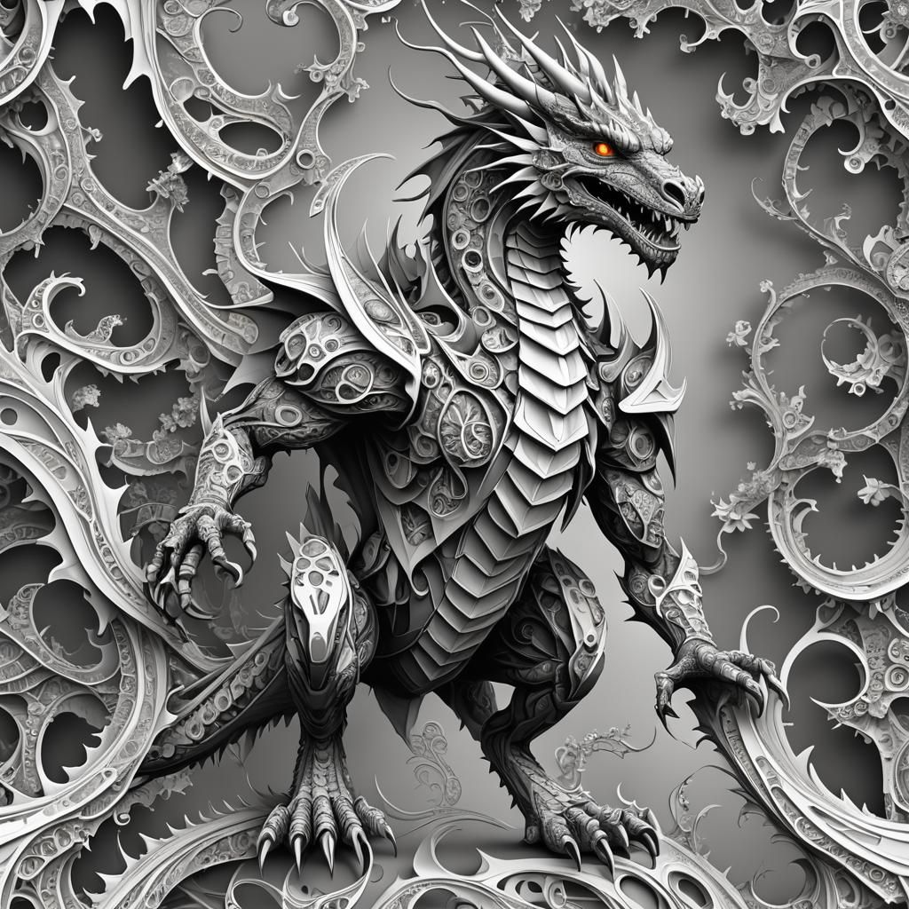 Humanoid Dragon with Abstract Fractal Design