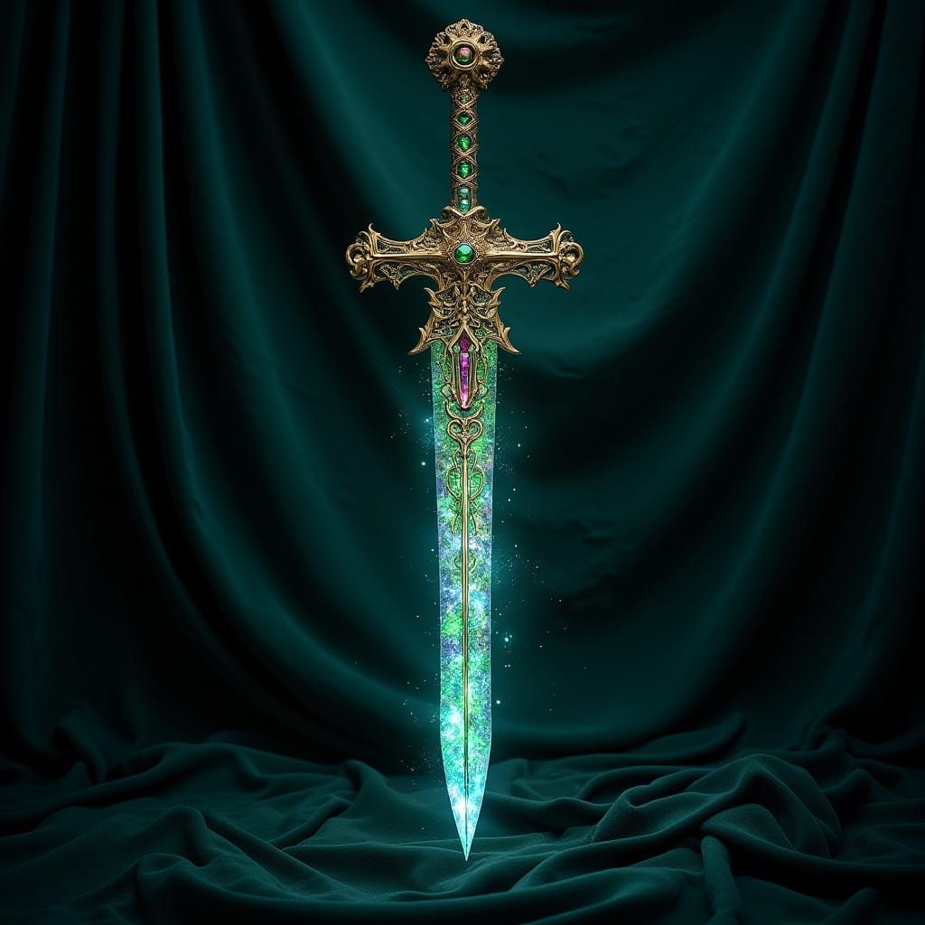 Sacred Fae-Sword Radiates Holy Light on Dark Altar