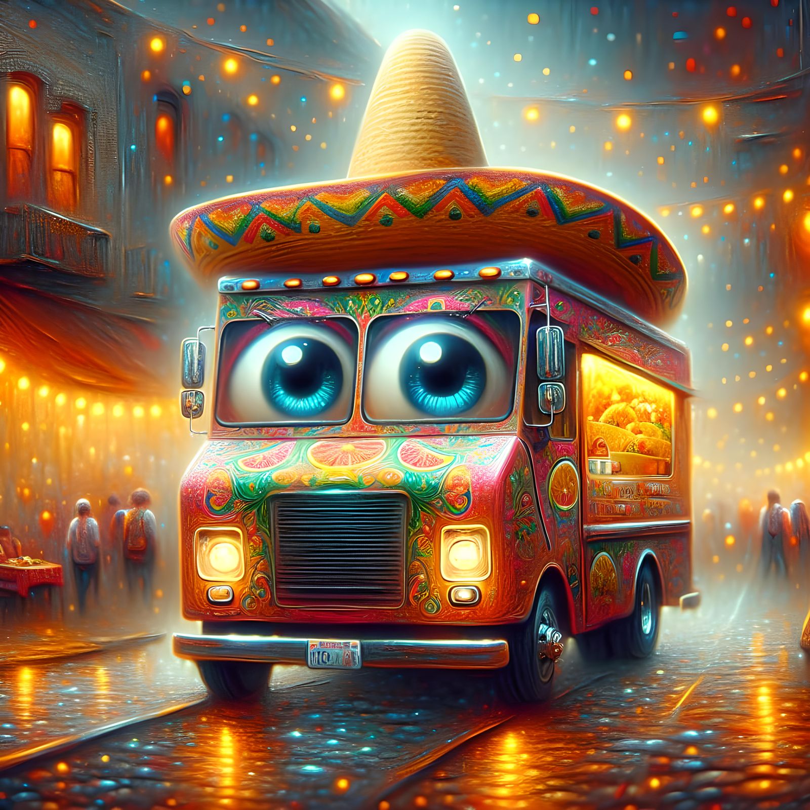 Charming Taco Truck with Mexican Hat in Ethereal Art
