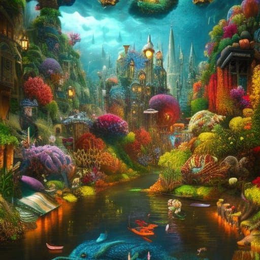 Vibrant Underwater Cityscape Fantasy Concept Art