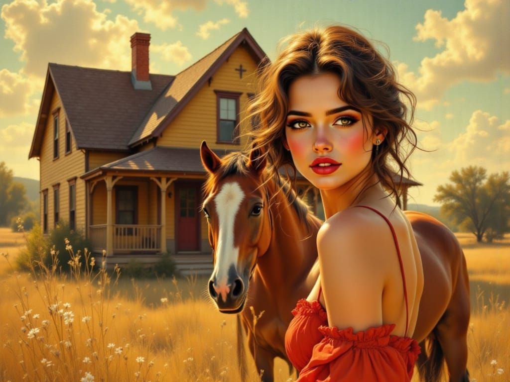 Sultry Pin-Up Girl Embracing Freedom in Golden Light