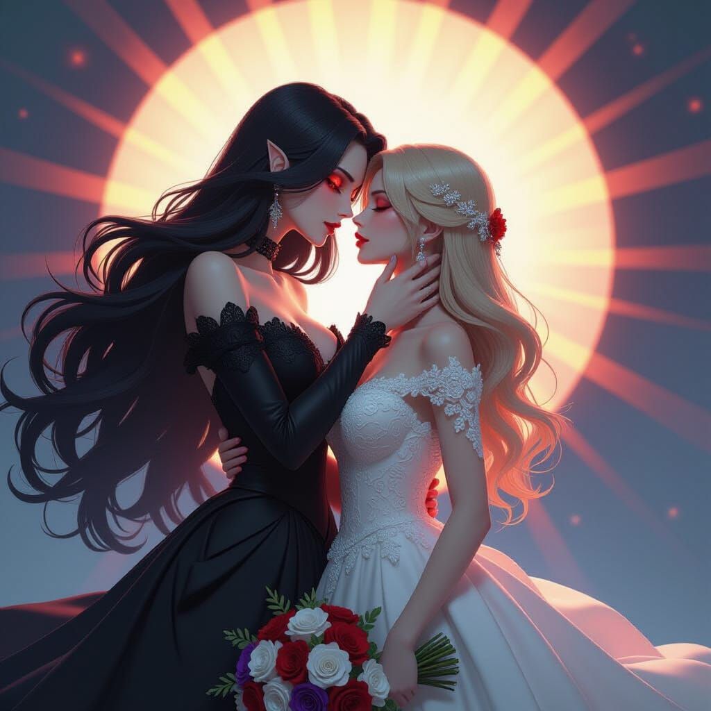 Vampire Kisses Bride in Dynamic 3D Anime Style