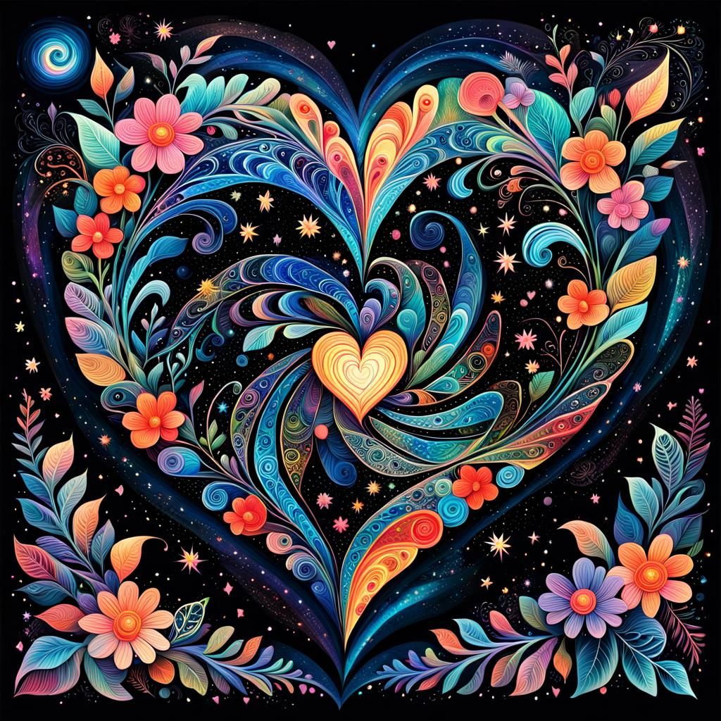 Floral Heart with Ethereal Light, a Digital Illustration