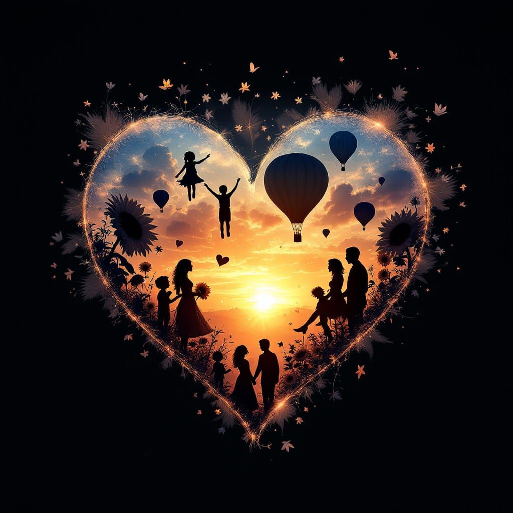 Heart Silhouette with Joyful Double Exposure