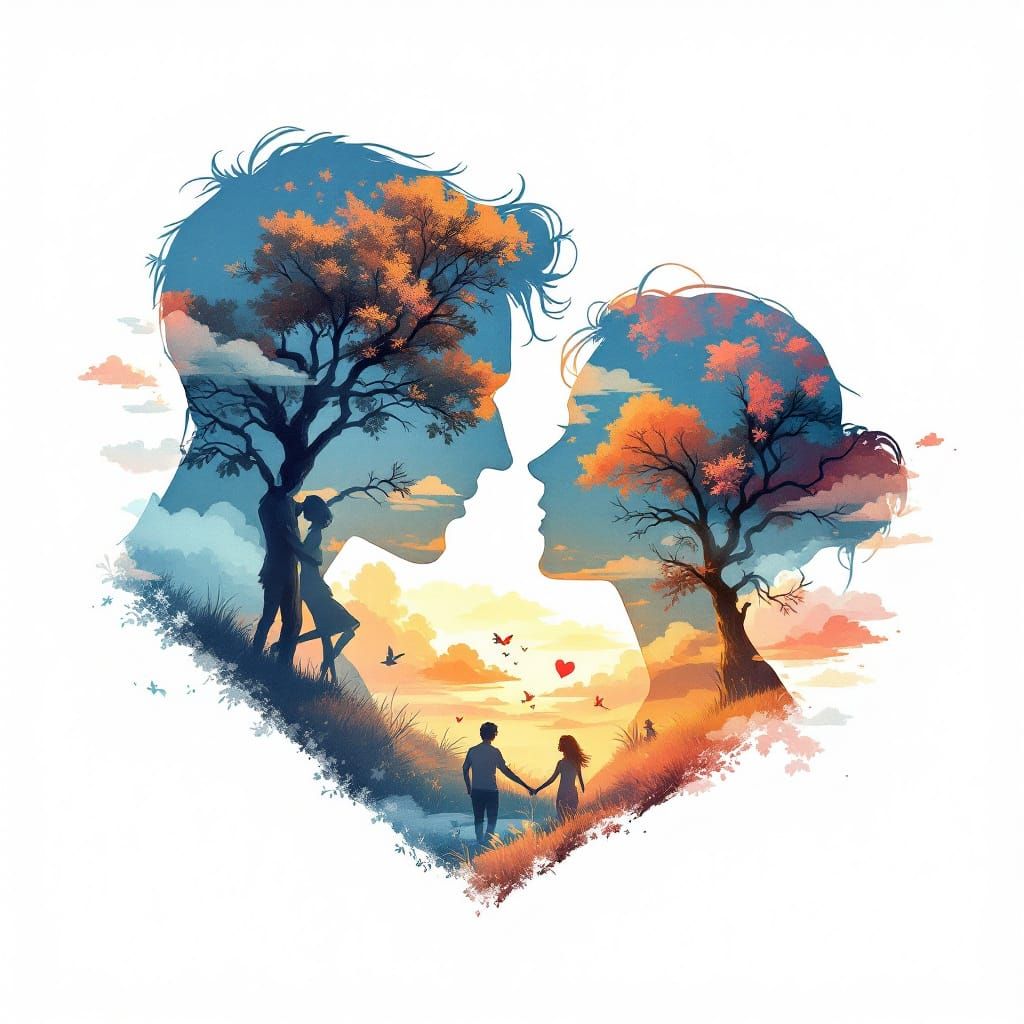 Heart Silhouette with Joyful Double Exposure