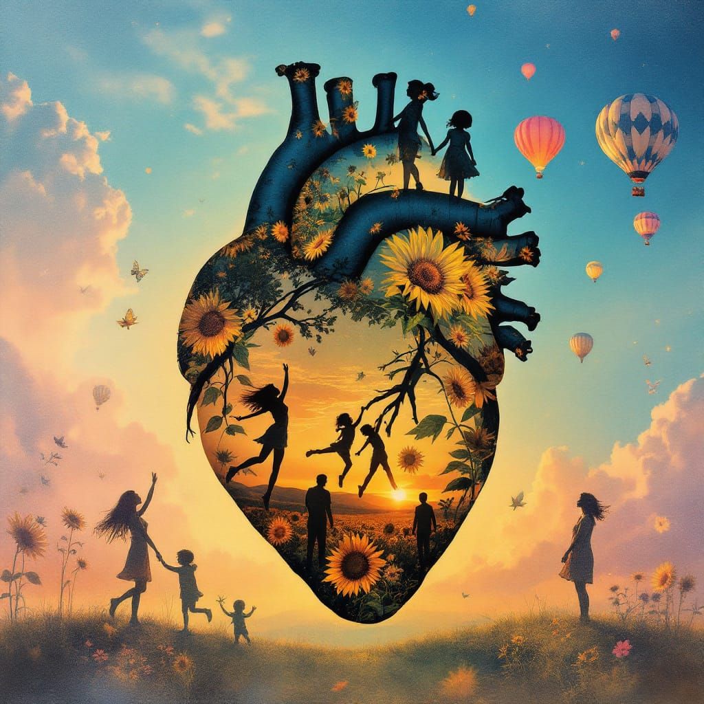 Heart Silhouette with Joyful Double Exposure