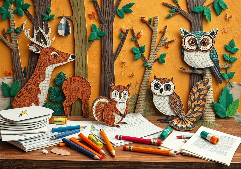 Whimsical Forest Paper Collage Art