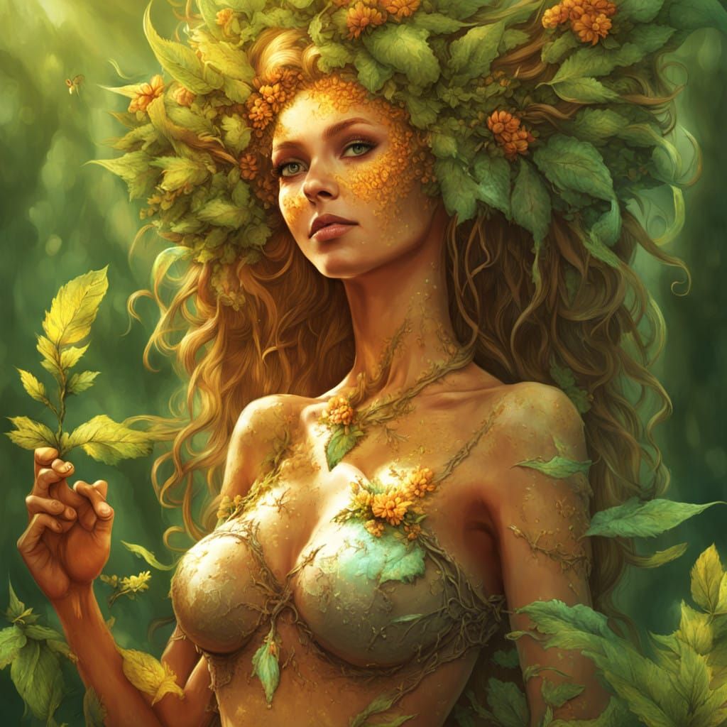 Radiant Dryad with Sun-Kissed Skin
