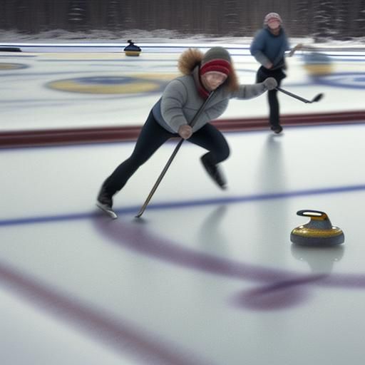 Curling Stone Glides on Ice in Watercolor Style