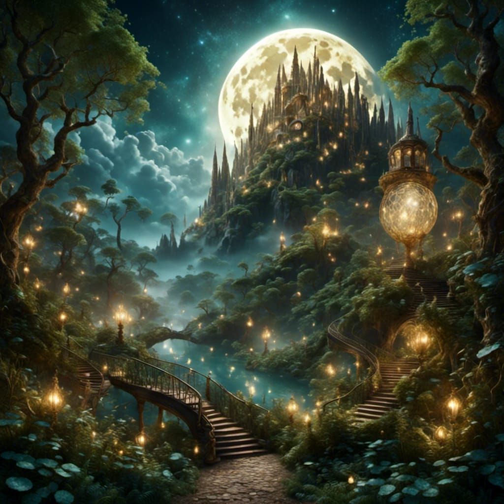 Surreal Moonscape with Stairs to the Moon