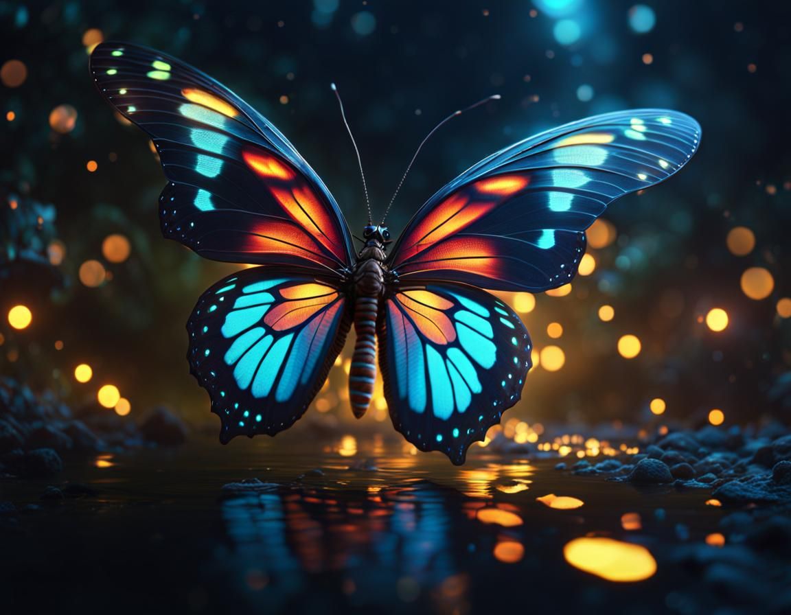 Electric Butterfly at Night: Digital Matte Painting