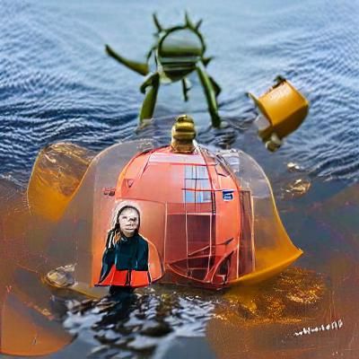 Submersible Trapped in Discarded Containers: AI Image
