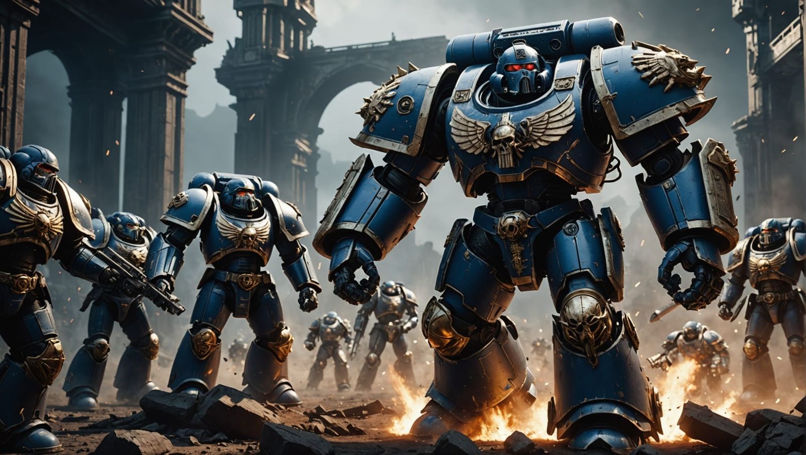 Epic Space Marine Mech Battle Against Demons