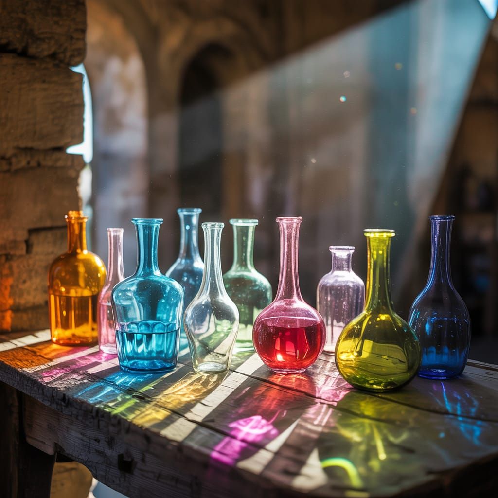Antique Glassware Refracts Sunlight into Rainbows