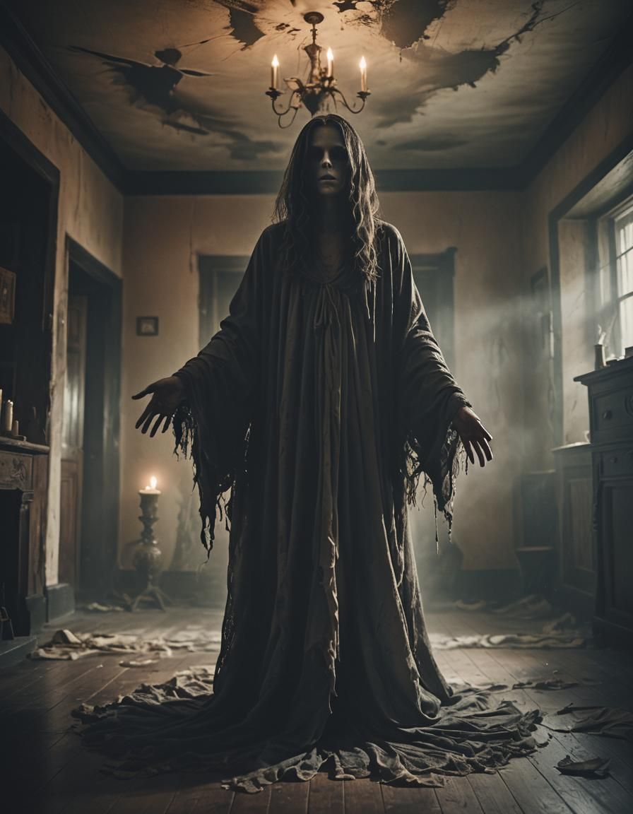 Ethereal Soul in Haunted House Living Room