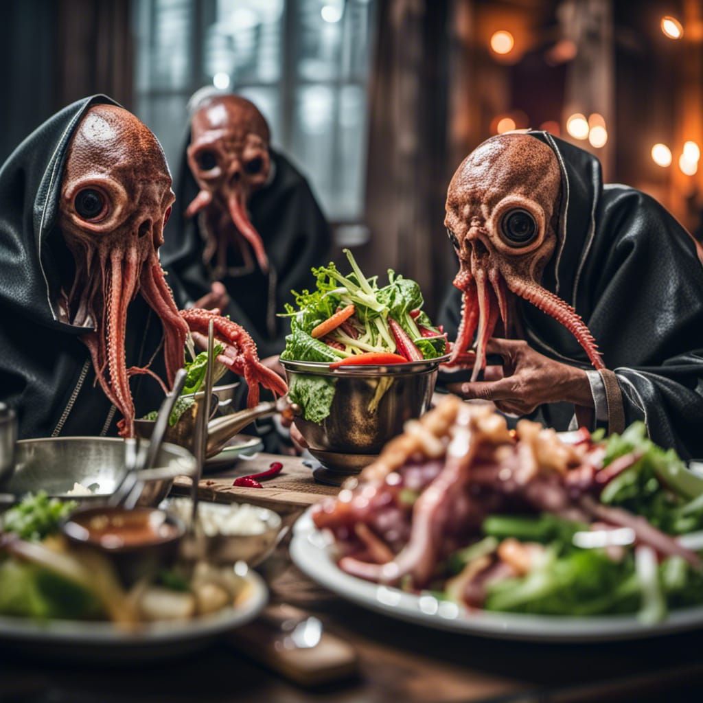 Occult Squid People Feast in Professional Photo